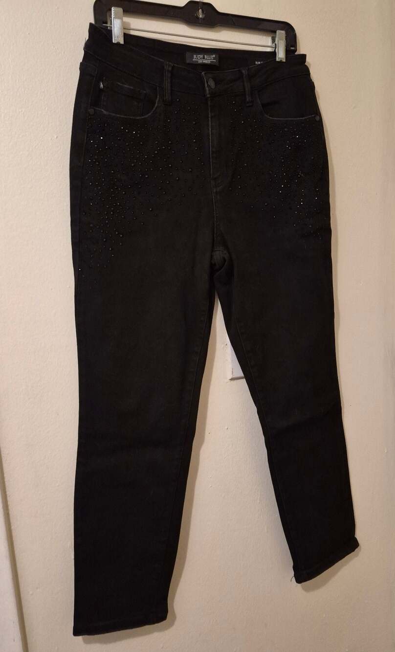 Judy Blue Black Rhinestone Embellished Slim Fit Jeans